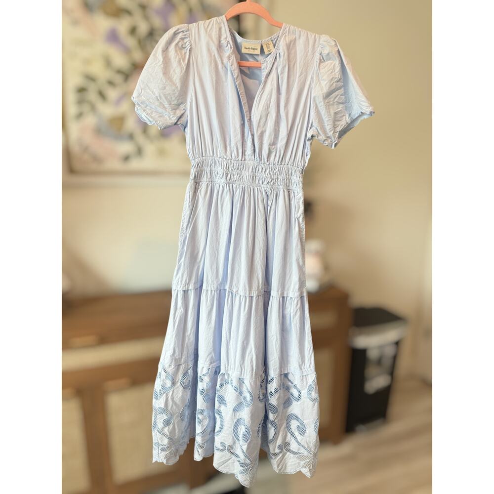 Haute Hippi Style 100% Cotton Tiered Paisley Mesh Maxi Dress Blue Womens Size XS